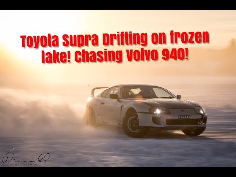 Drifting with Toyota Supra chasing Volvo 940 on frozen lake!